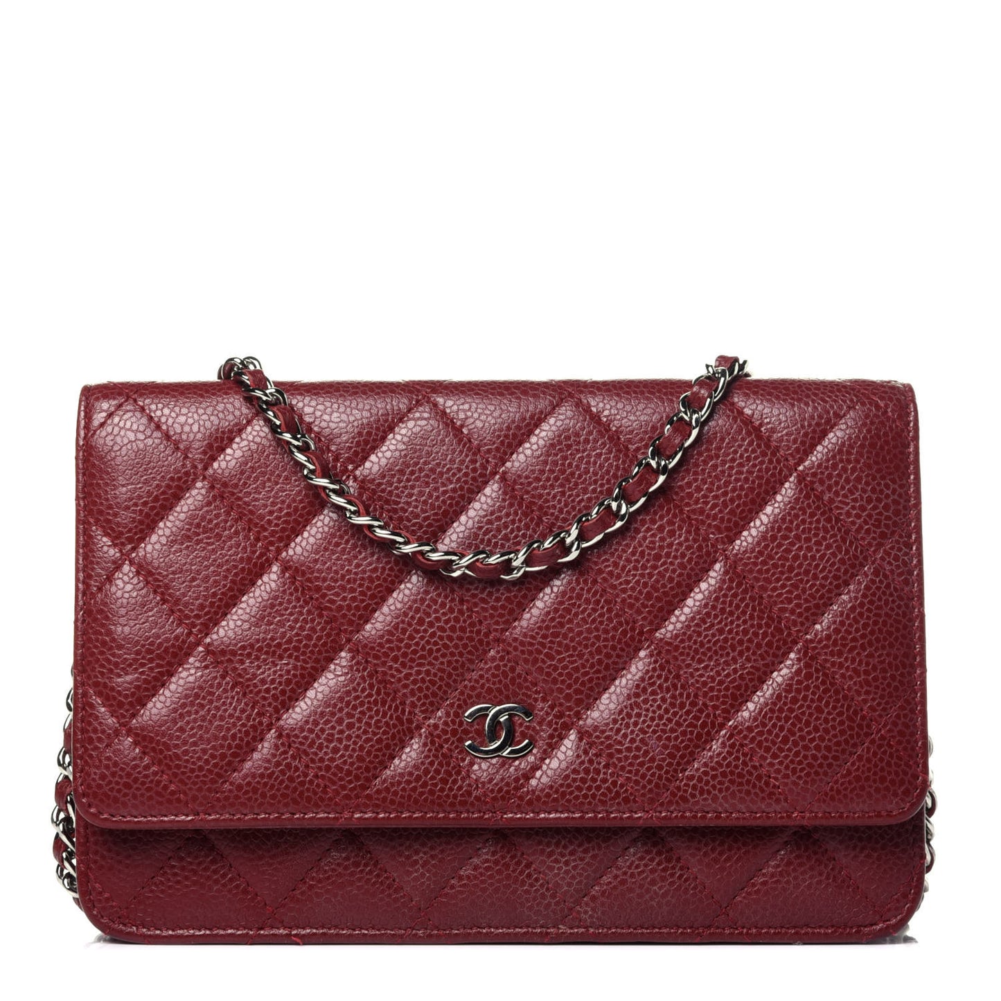 Caviar Quilted Wallet On Chain WOC Dark Red