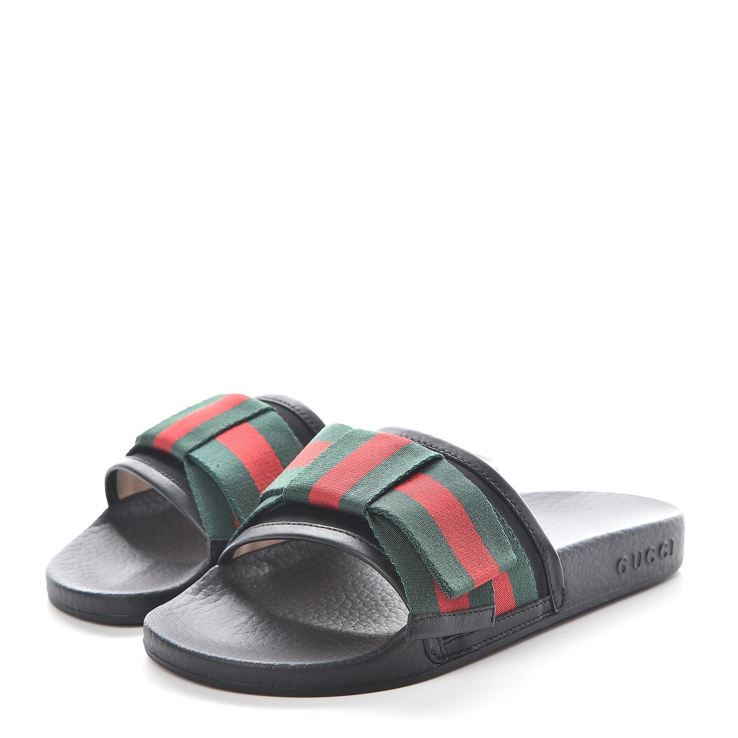 Satin Web Bow Slide Sandals 35 Black