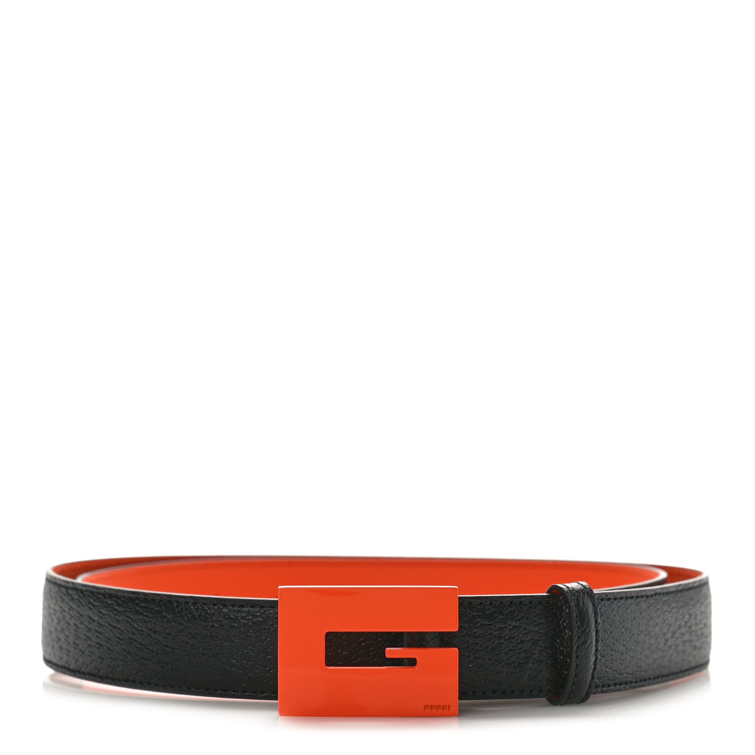 Gucci Textured Dollar Calfskin Square G 30mm Belt 95 38 Black Sun Orange 1 of 4