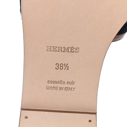 Hermes Calfskin Denim Oran Sandals 38.5 Bleu Brut Gold 7 of 9