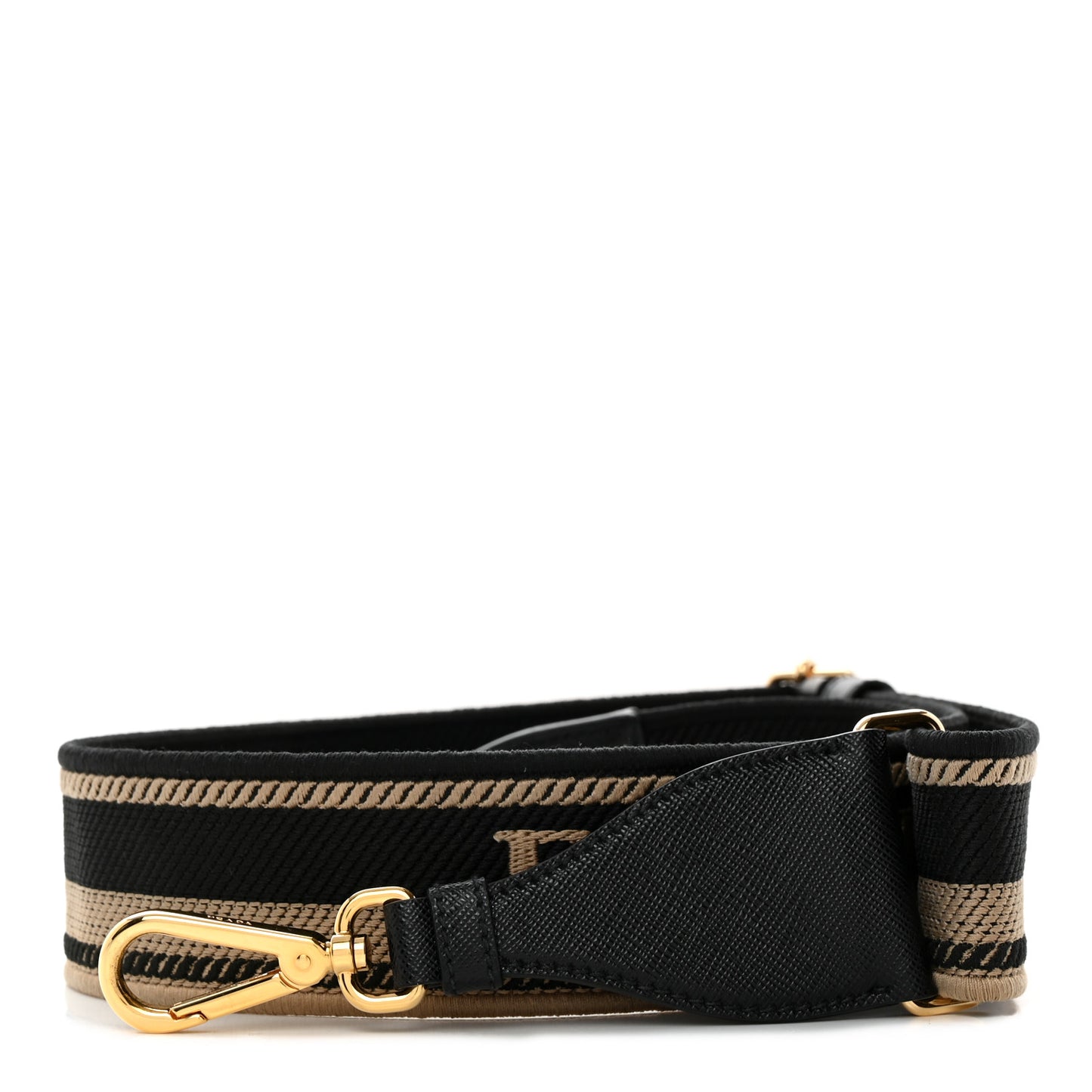 Canvas Calfskin Logo Shoulder Strap Black Beige