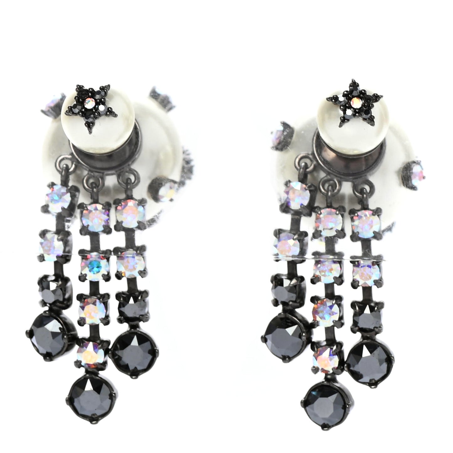 Pearl Crystal Tribales Butterfly Star Dangle Earrings Ruthenium Multicolor