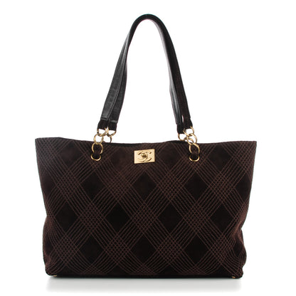 Chanel Suede Stitched Tote Dark Brown 1 of 7