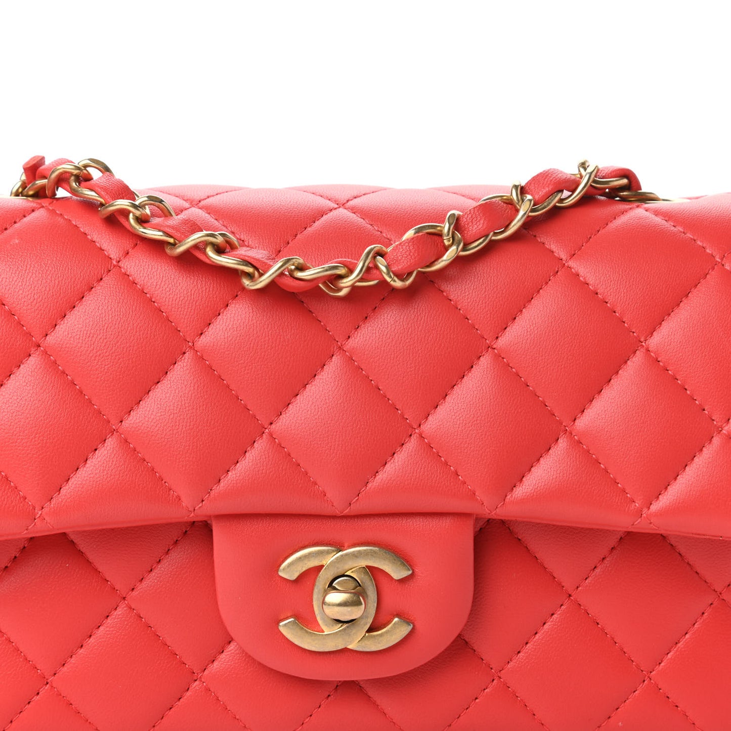 Lambskin Quilted Mini Rectangular Flap Red