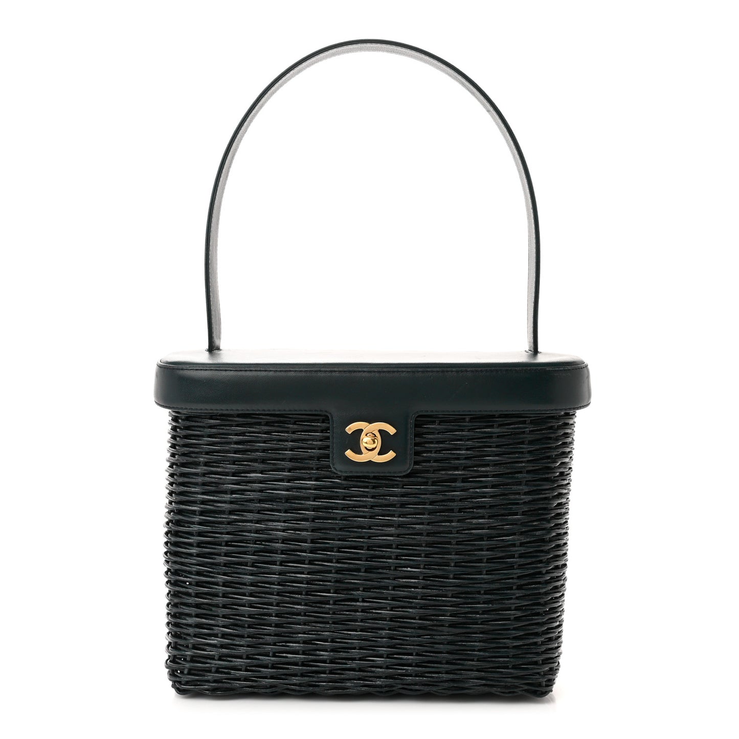 Lambskin Straw Basket Top Handle Bag Navy