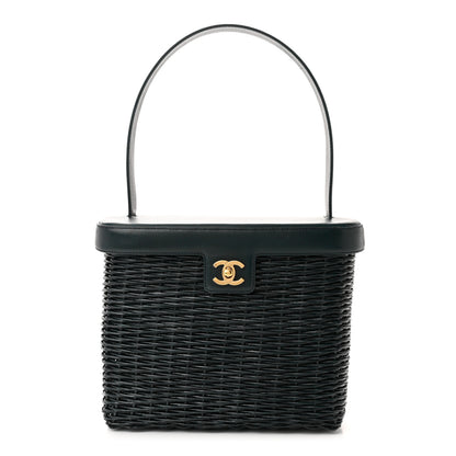 Chanel Lambskin Straw Basket Top Handle Bag Navy 1 of 15