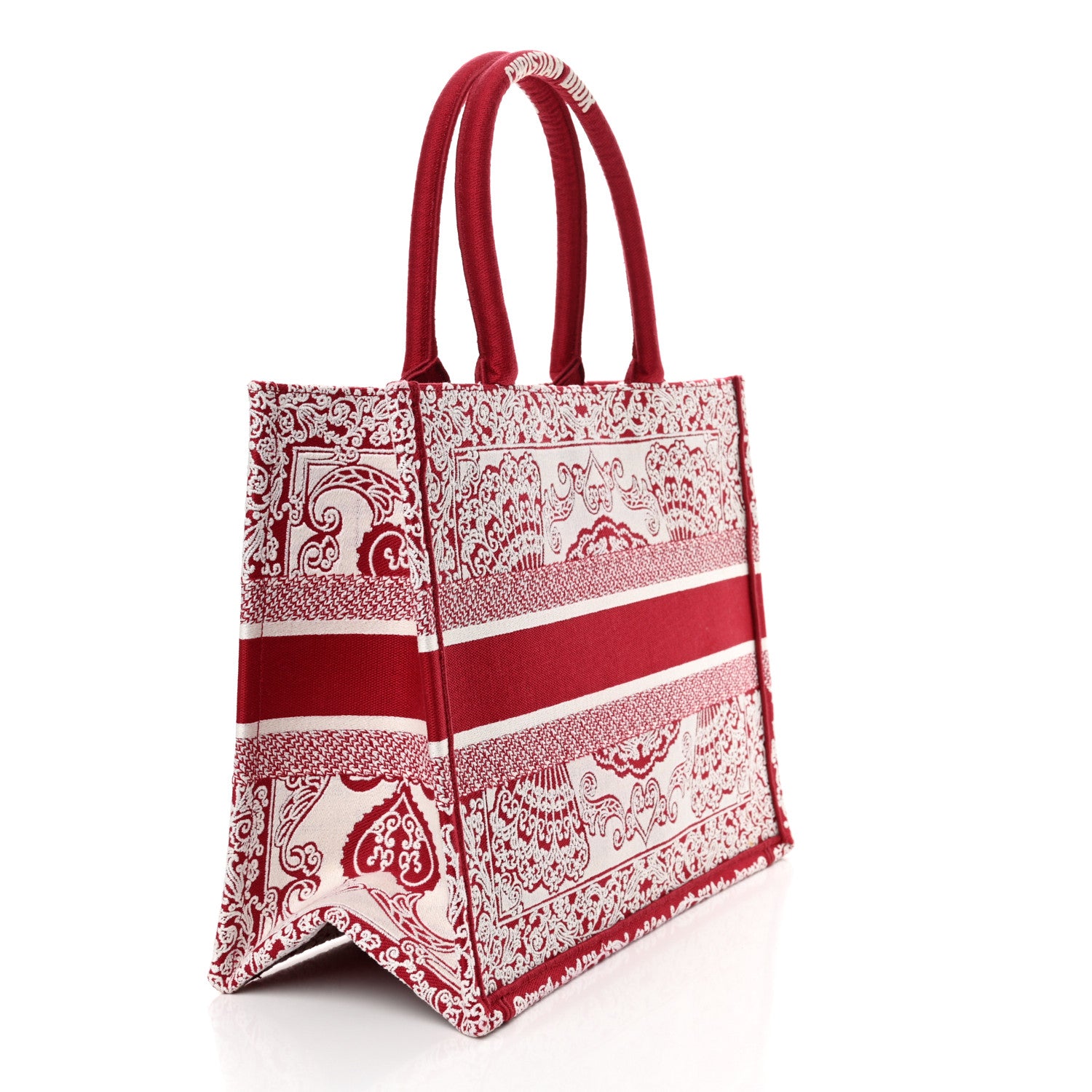 Christian Dior Canvas Embroidered Medium Book Tote Red White 3 of 12