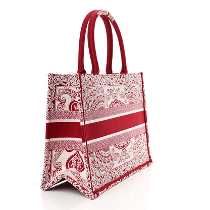 Christian Dior Canvas Embroidered Medium Book Tote Red White 3 of 12
