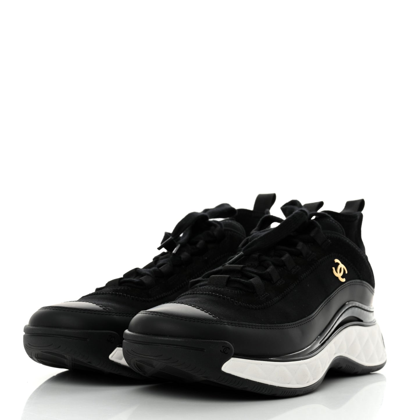 Velvet Calfskin Mixed Fibers CC Sneakers 40.5 Black