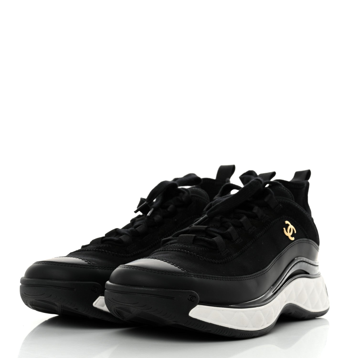 Chanel Velvet Calfskin Mixed Fibers CC Sneakers 40.5 Black 3 of 8