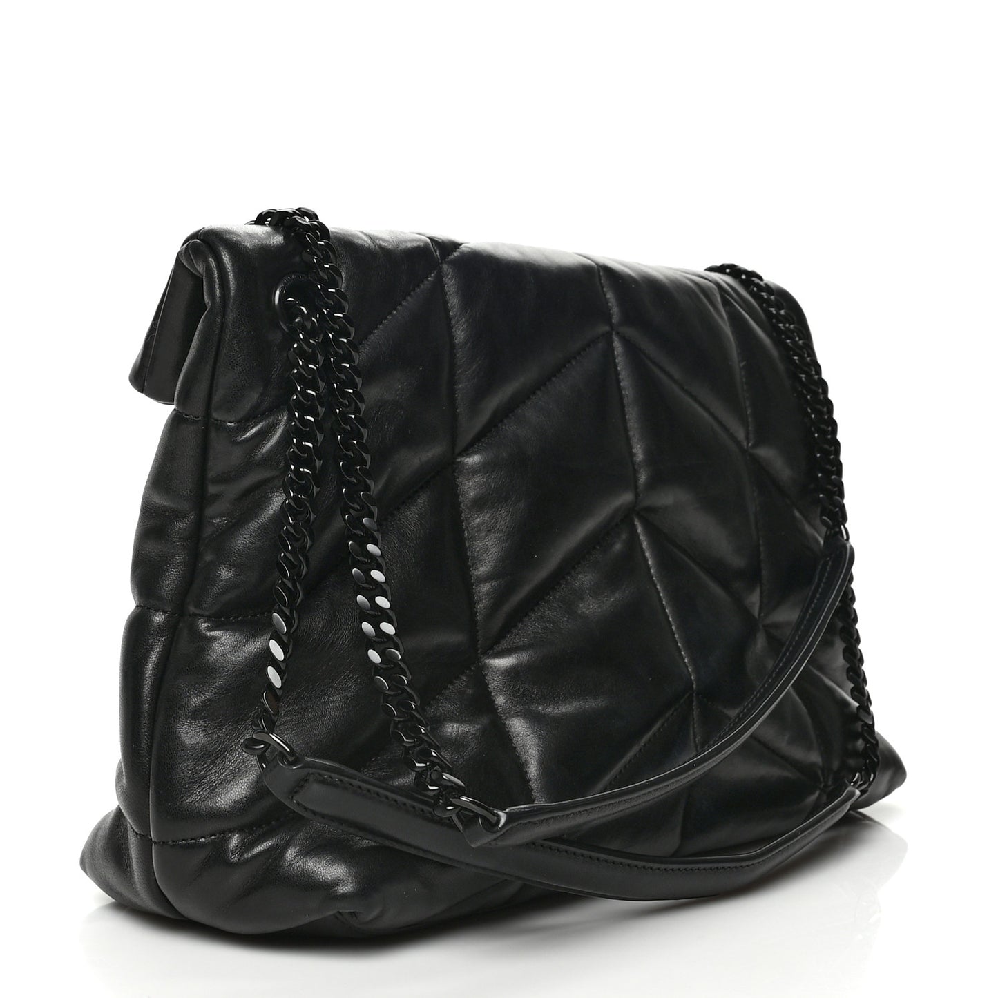 Lambskin Quilted Medium Loulou Puffer Monogram Chain Satchel Black