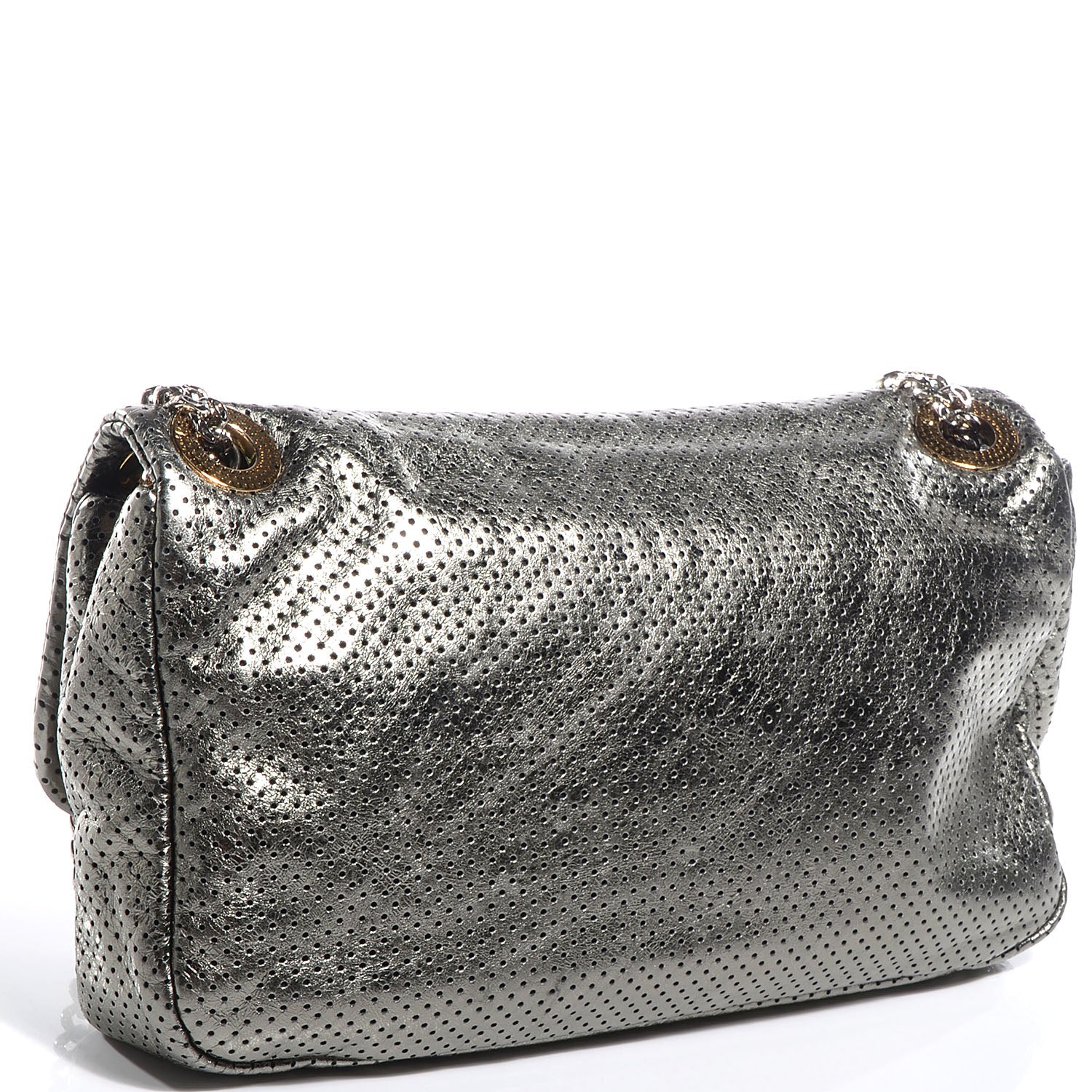 Chanel Metallic Crackled Calfskin Perforated Large Drill Flap Silver 3 of 8