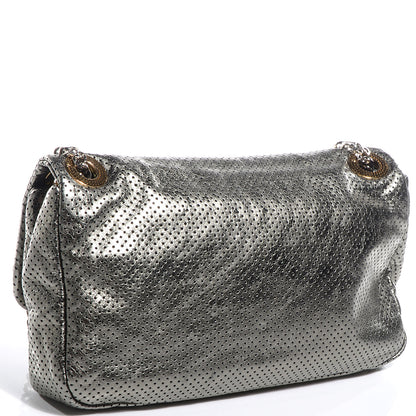 Chanel Metallic Crackled Calfskin Perforated Large Drill Flap Silver 3 of 8