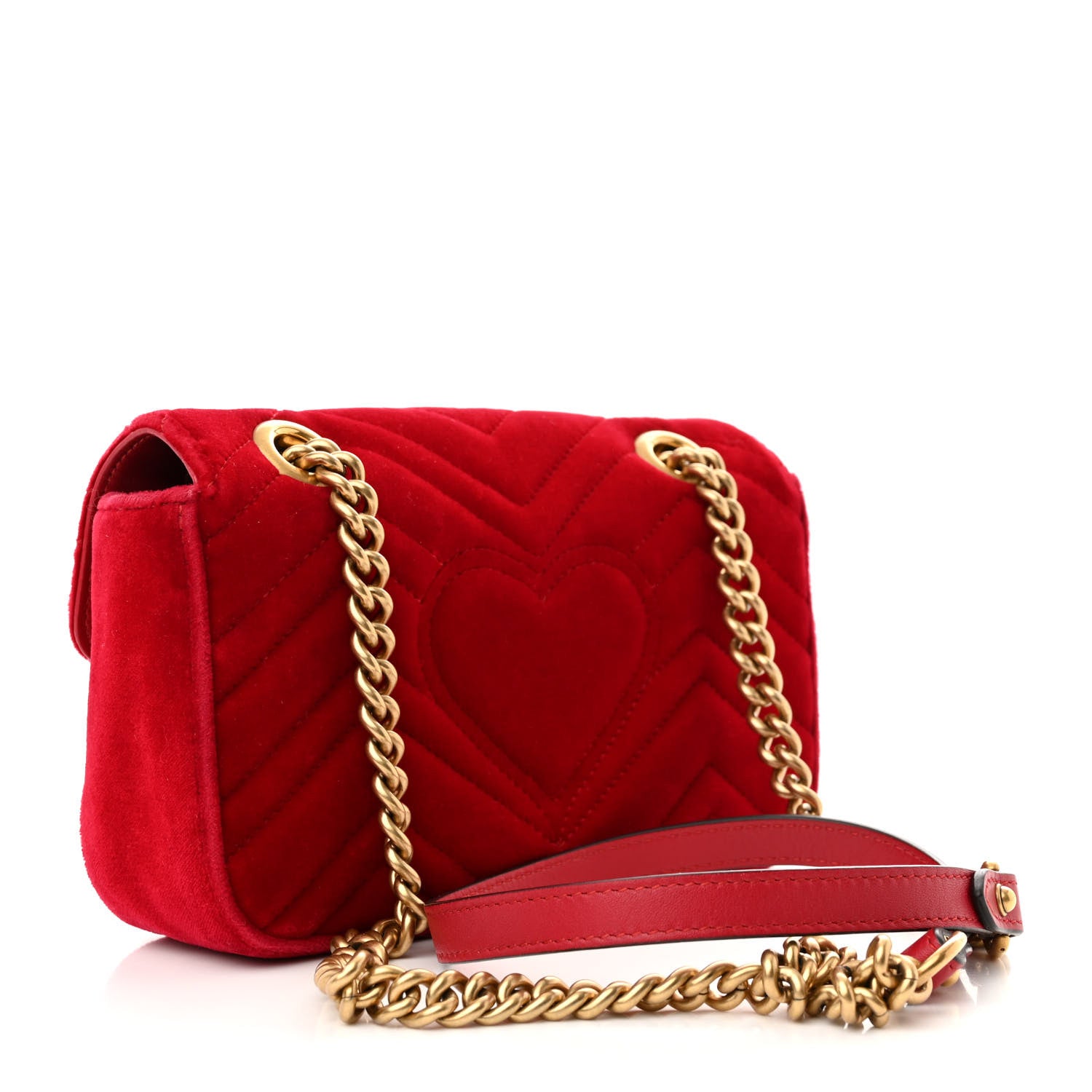 Gucci Velvet Matelasse Mini GG Marmont Shoulder Bag Hibiscus Red 3 of 11