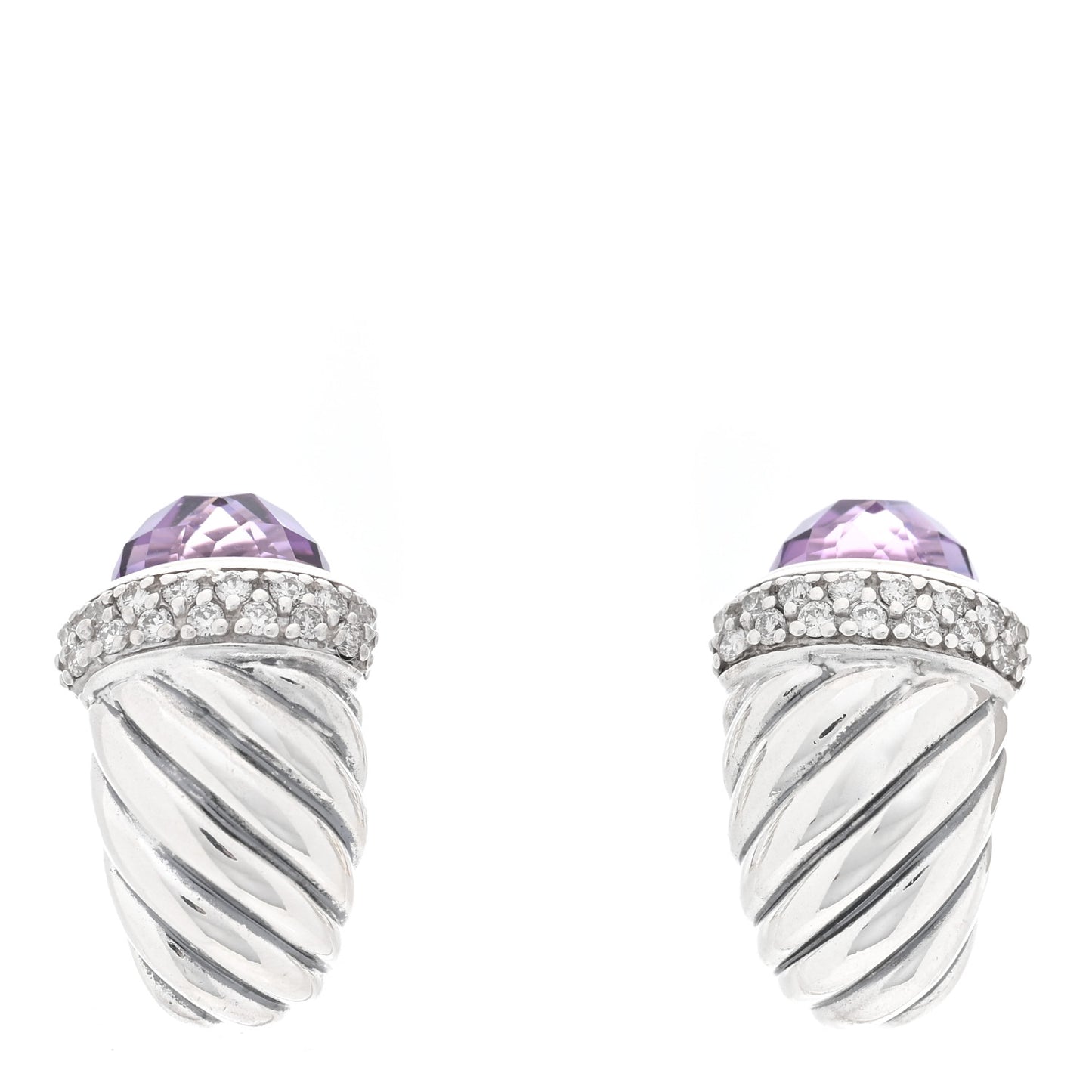 Sterling Silver Diamond Amethyst Shrimp Earrings