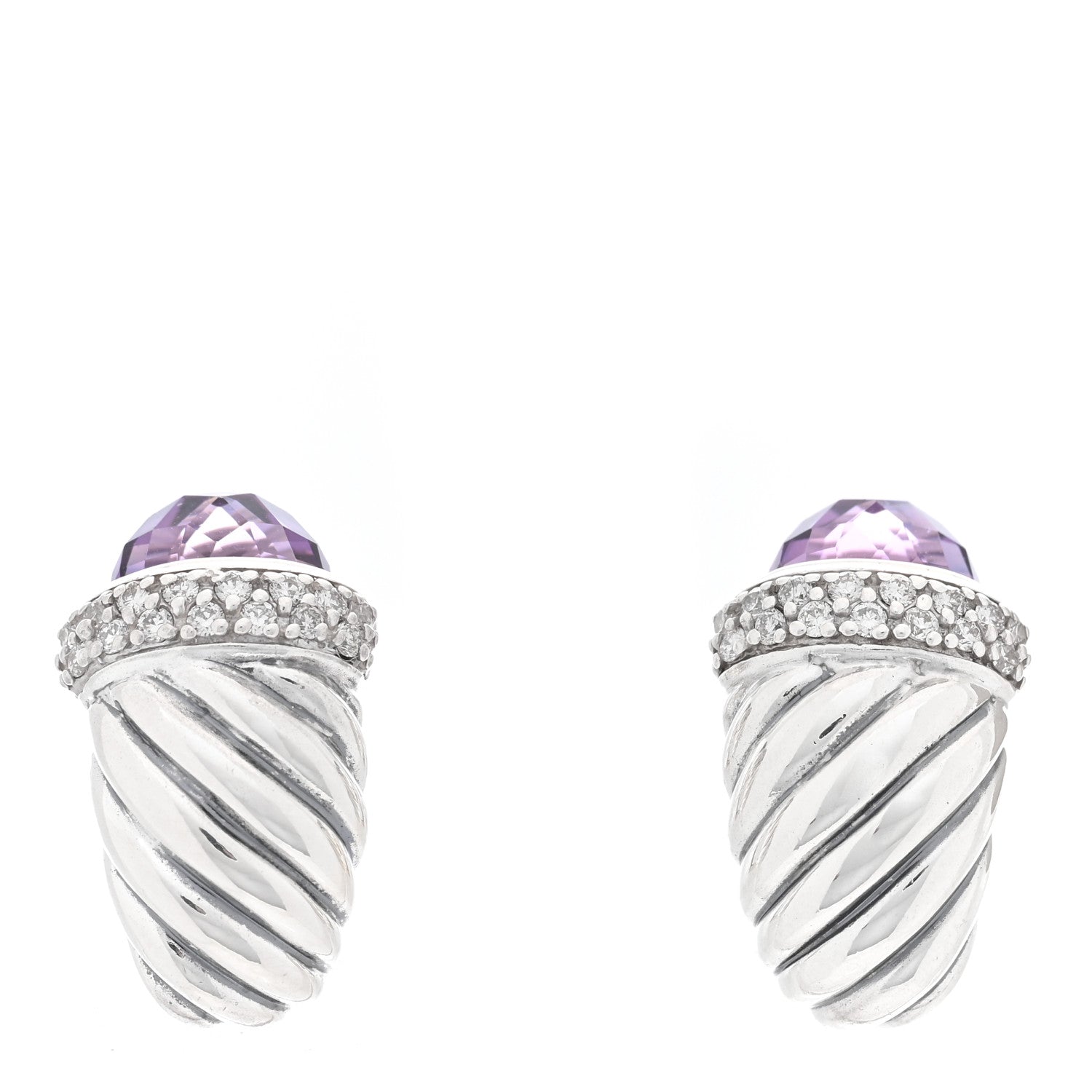 David Yurman Sterling Silver Diamond Amethyst Shrimp Earrings 1 of 4