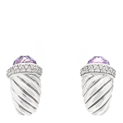 David Yurman Sterling Silver Diamond Amethyst Shrimp Earrings 1 of 4