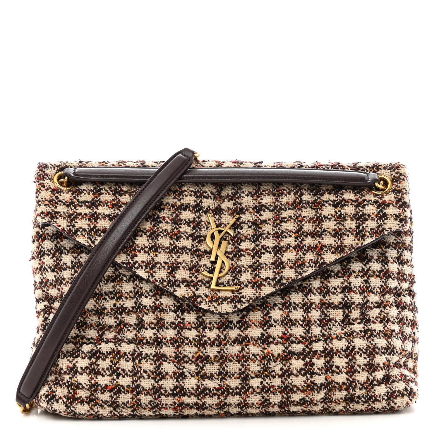 Saint Laurent Tweed Matelasse Medium Loulou Monogram Chain Satchel Beige Multicolor 1 of 11