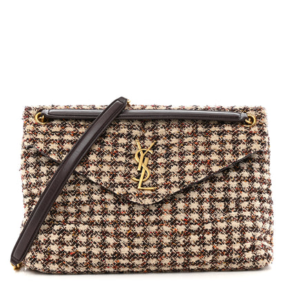 Saint Laurent Tweed Matelasse Medium Loulou Monogram Chain Satchel Beige Multicolor 1 of 11