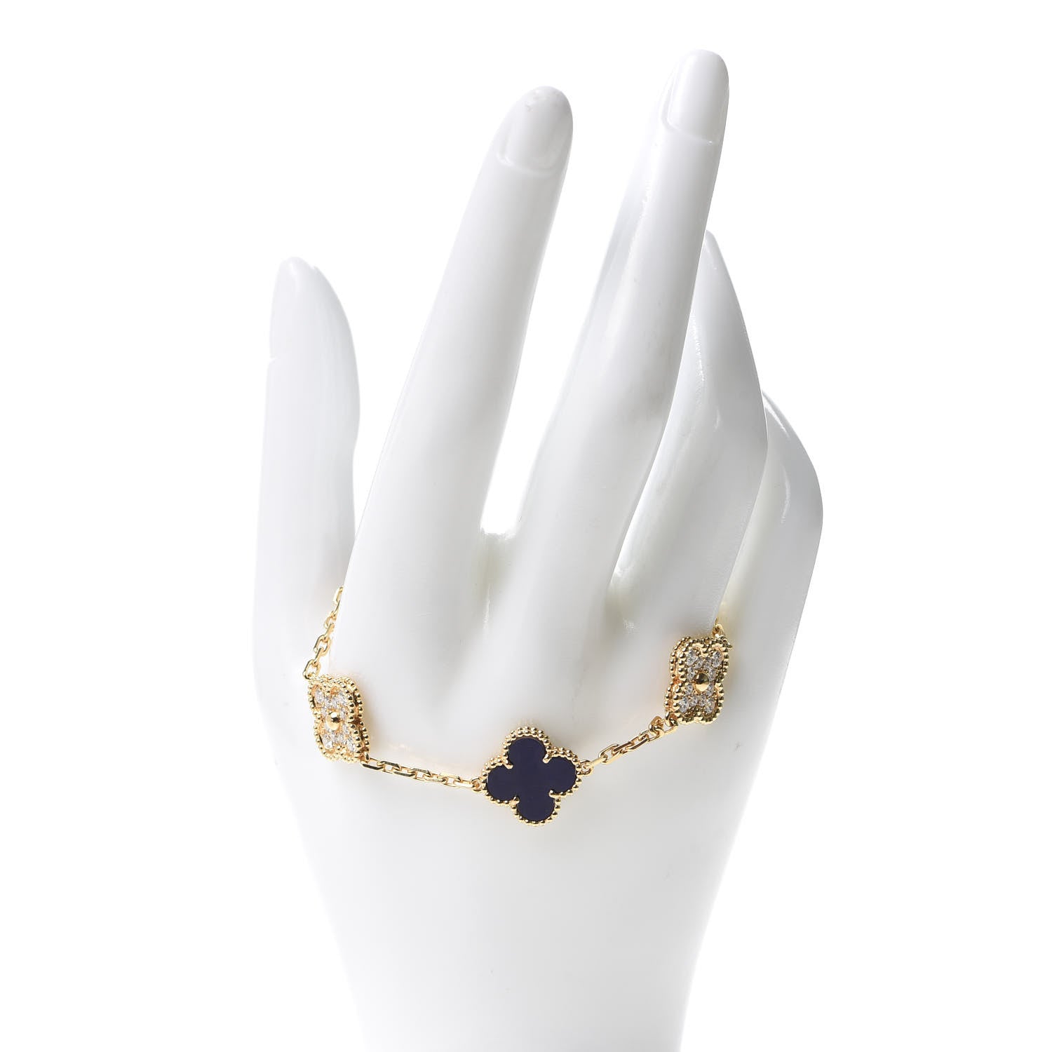 Van Cleef & Arpels 18K Yellow Gold Diamond Blue Sevres Porcelain 5 Motifs Vintage Alhambra Vendome Bracelet 2 of 6