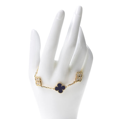 Van Cleef & Arpels 18K Yellow Gold Diamond Blue Sevres Porcelain 5 Motifs Vintage Alhambra Vendome Bracelet 2 of 6