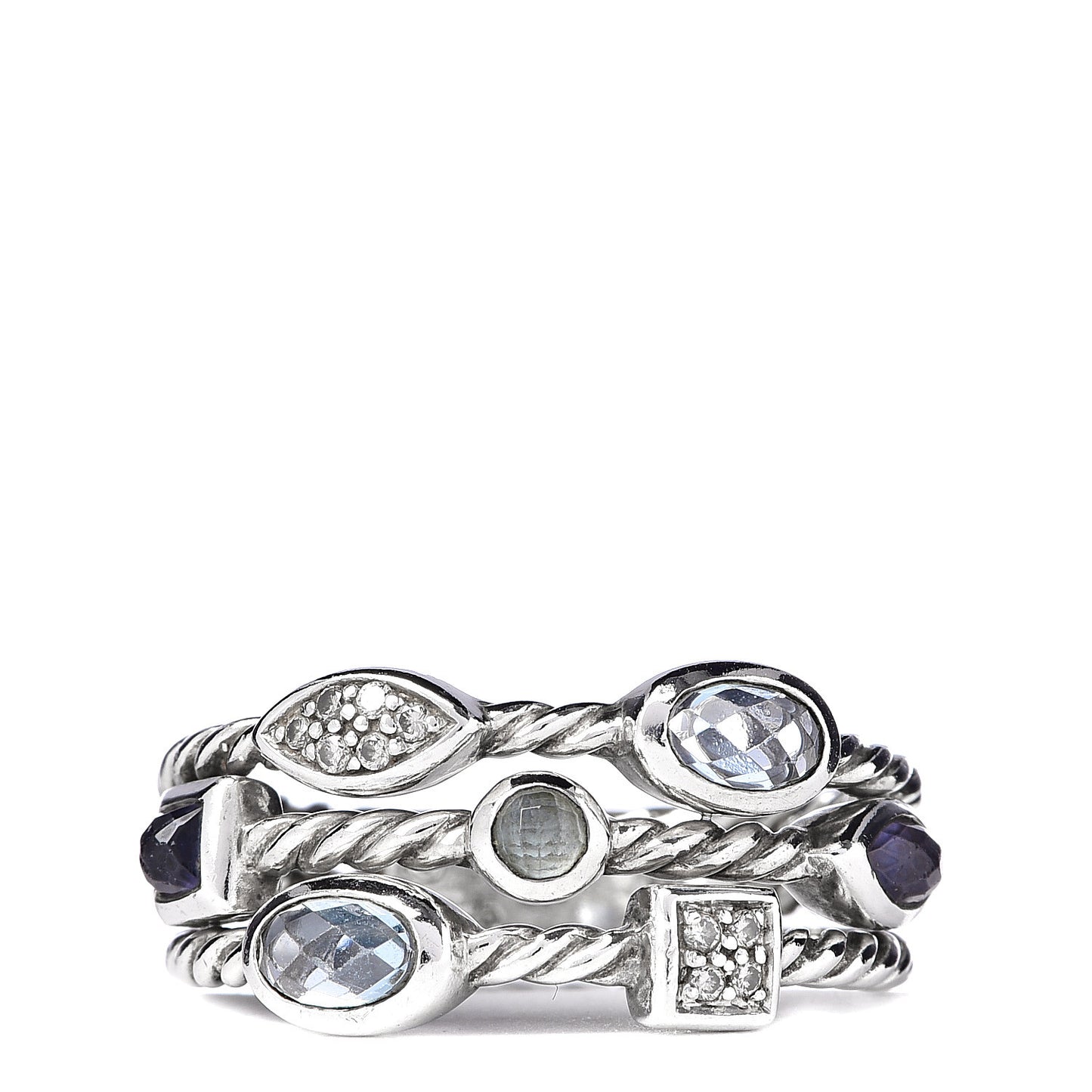 Sterling Silver Diamond Iolite Blue Topaz Confetti 3 Row Ring 54 7