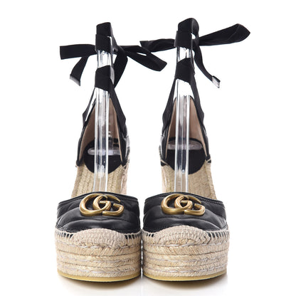 Gucci Nappa Matelasse GG Marmont Ankle Wrap Platform 35/120mm Espadrille Wedges 34 Black 2 of 11