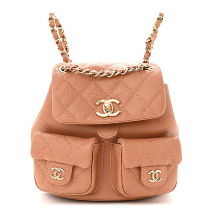 Chanel Shiny Caviar Quilted Small Duma Pockets Drawstring Backpack Dark Beige 1 of 10