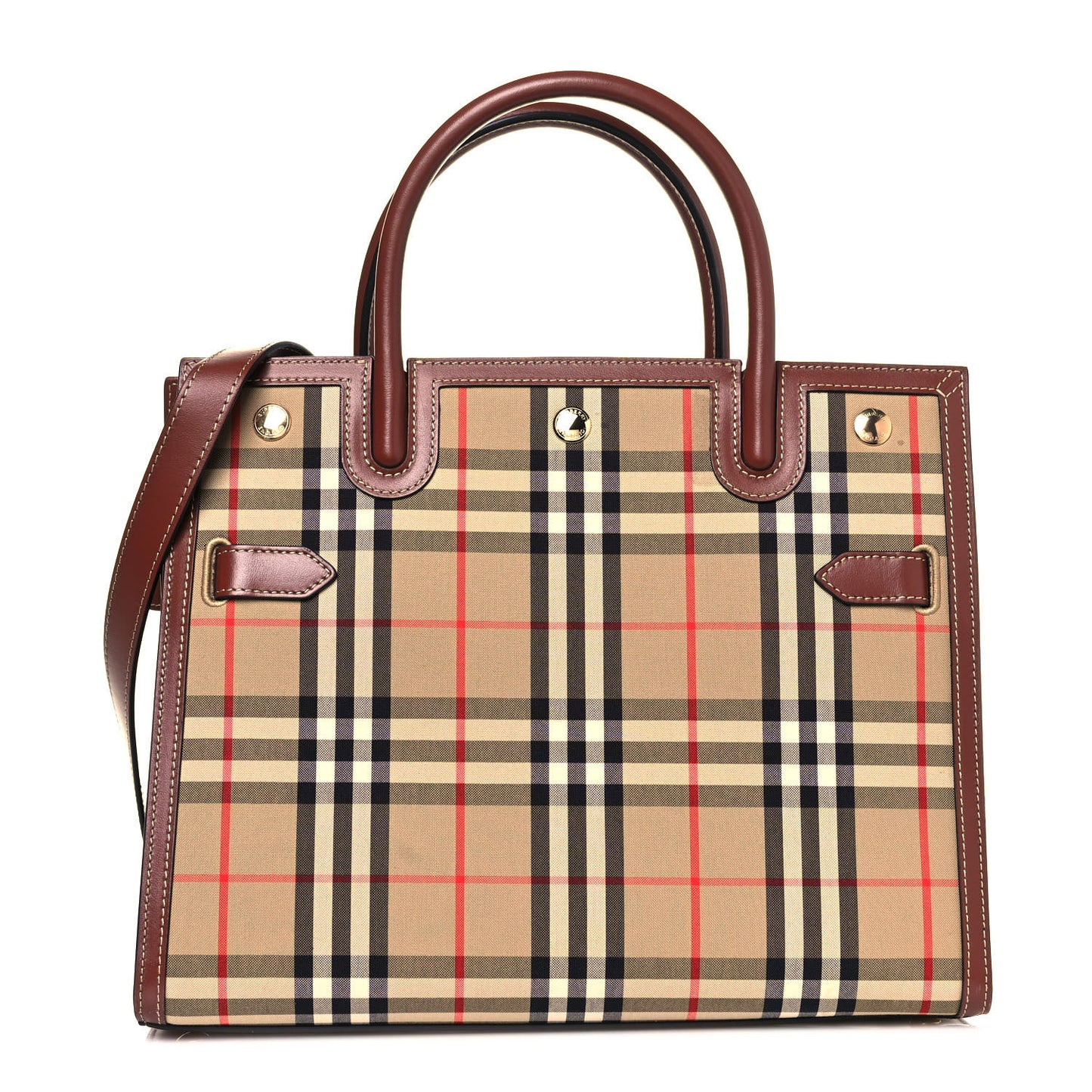 Calfskin Vintage Check Two Handle Title Bag Archive Beige