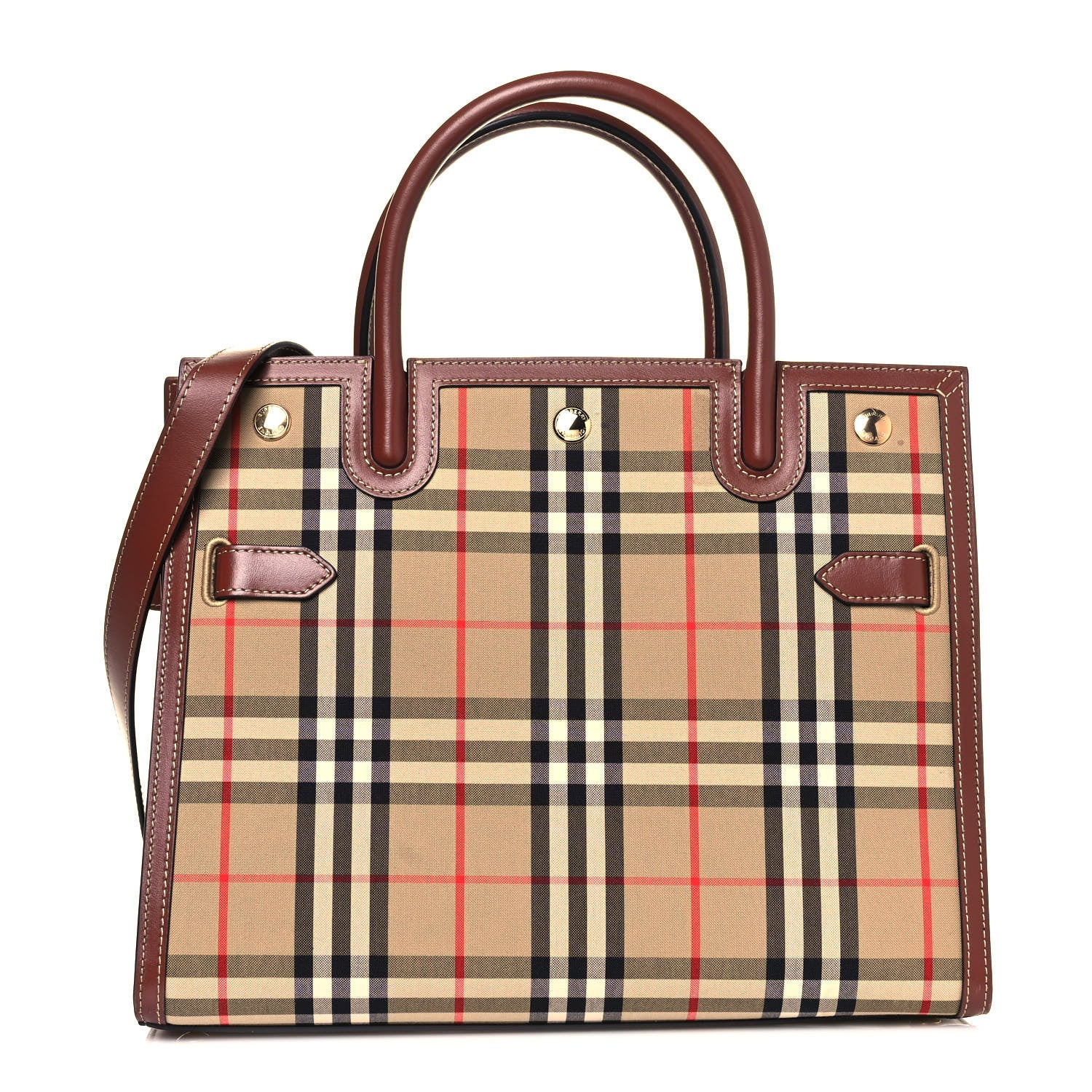 Burberry Calfskin Vintage Check Two Handle Title Bag Archive Beige 1 of 16