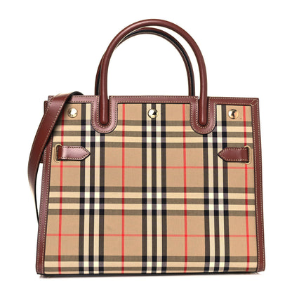 Burberry Calfskin Vintage Check Two Handle Title Bag Archive Beige 1 of 16