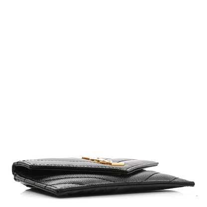Saint Laurent Grain De Poudre Matelasse Chevron Monogram Compact Wallet Black 4 of 6
