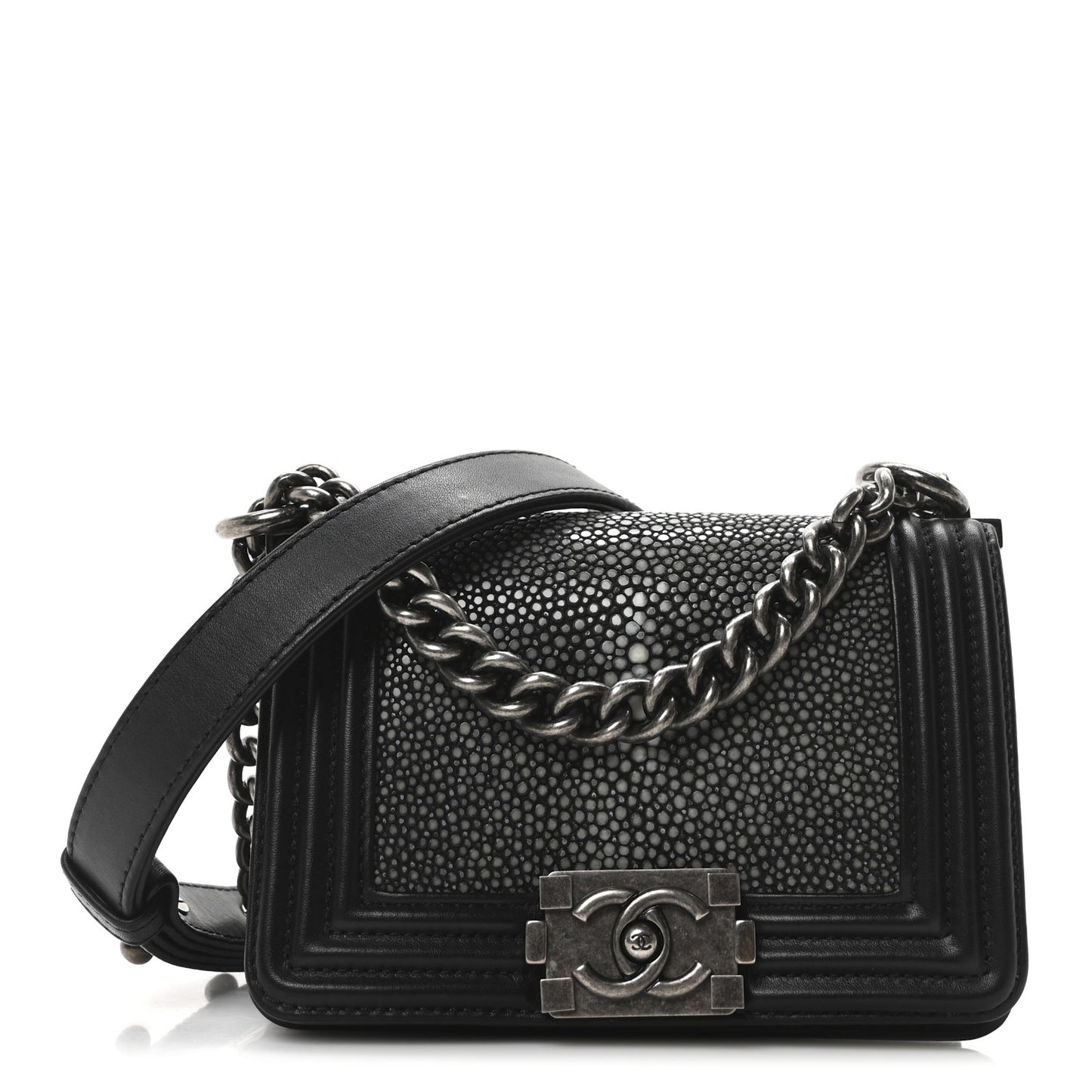 Galuchat Stingray Mini Boy Flap Black Silver