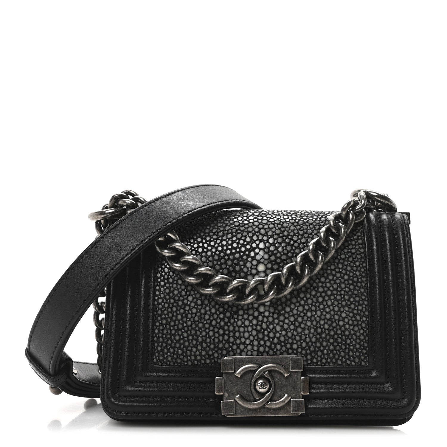 Chanel Galuchat Stingray Mini Boy Flap Black Silver 1 of 10