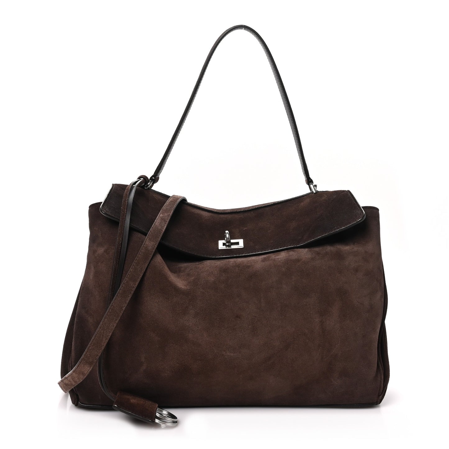 Waxed Suede Calfskin Medium Rodeo Top Handle Handbag Light Espresso