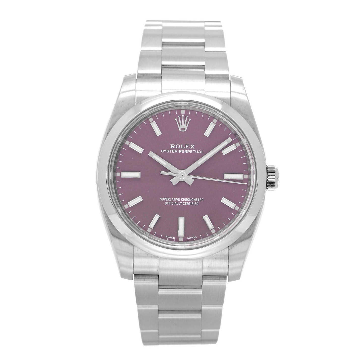 Stainless Steel 34mm Oyster Perpetual Watch Red Grape 114200