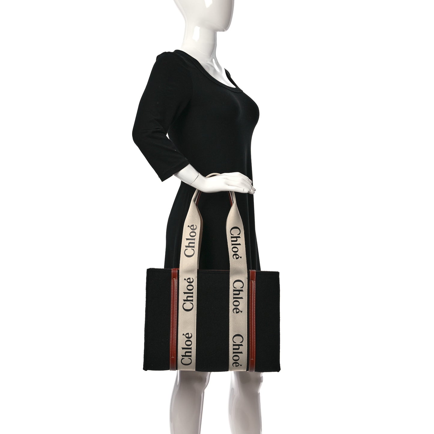 Felt Calfskin Large Woody Ribbon Tote Black