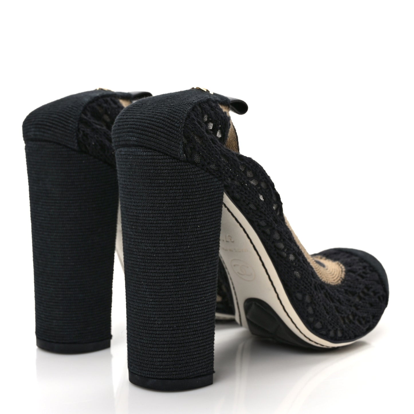 Knit Lace Grosgrain Cap Toe CC Pumps 37.5 Black Beige