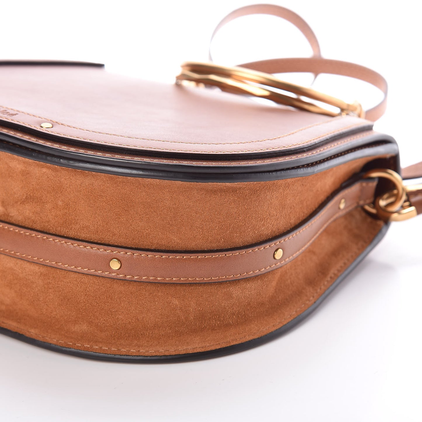 Calfskin Suede Medium Nile Bracelet Bag Caramel