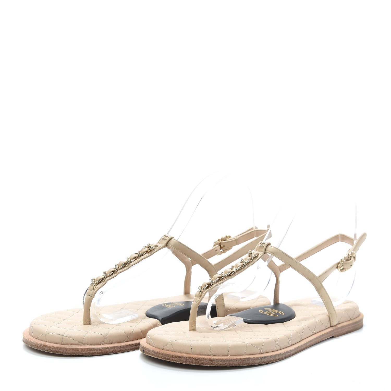 Chanel Lambskin CC Chain Thong Sandals 39 Beige 3 of 6