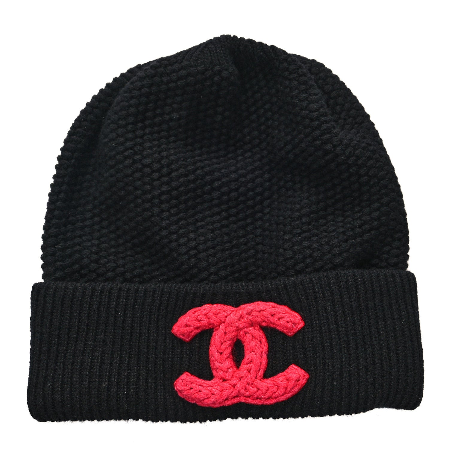 Chanel Cashmere CC Beanie Hat Black Pink 1 of 4