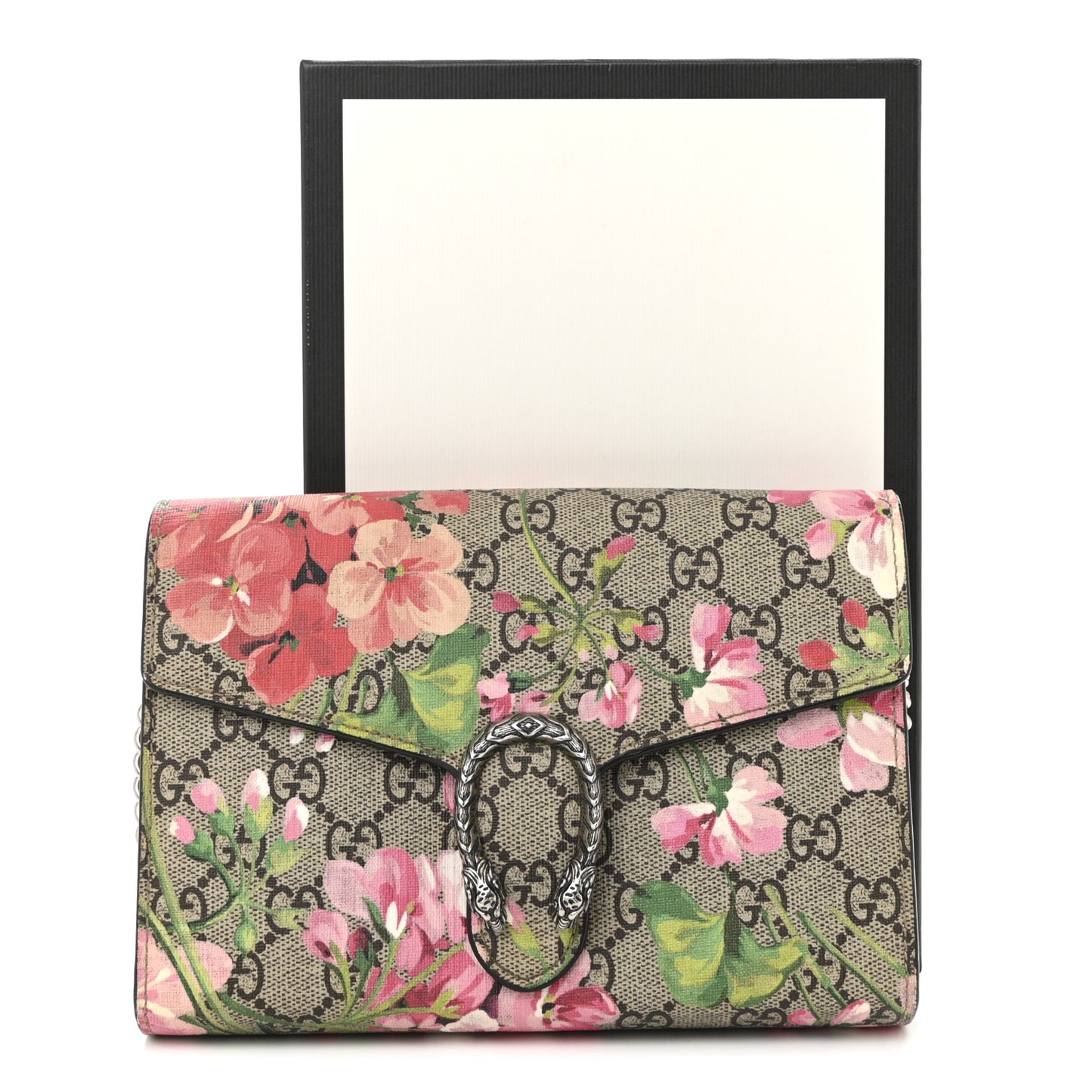 GG Supreme Monogram Blooms Mini Dionysus Chain Wallet Beige Multicolor Dry Rose