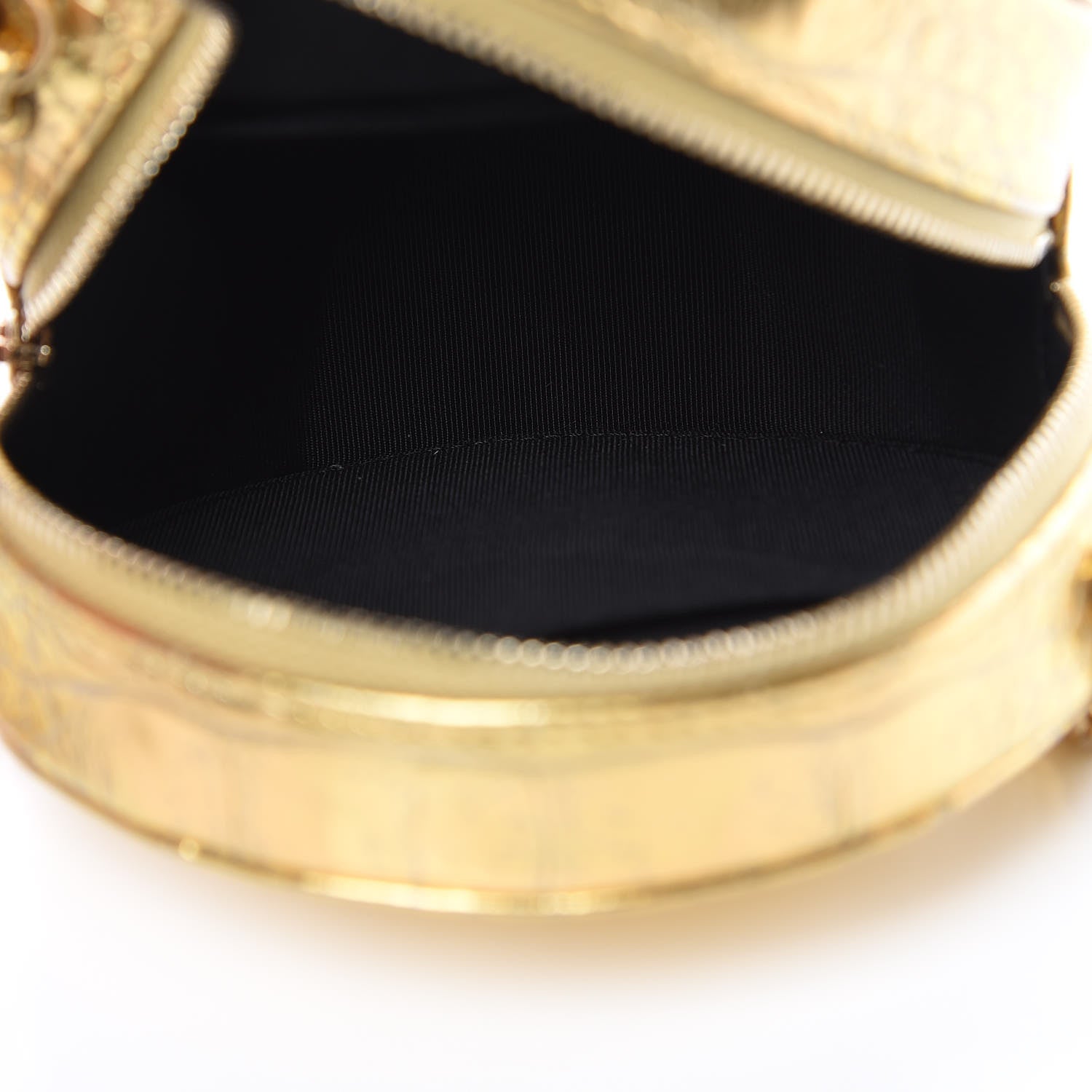 Chanel Metallic Calfskin Crocodile Embossed Cocodile Round Clutch with Chain Gold 5 of 8
