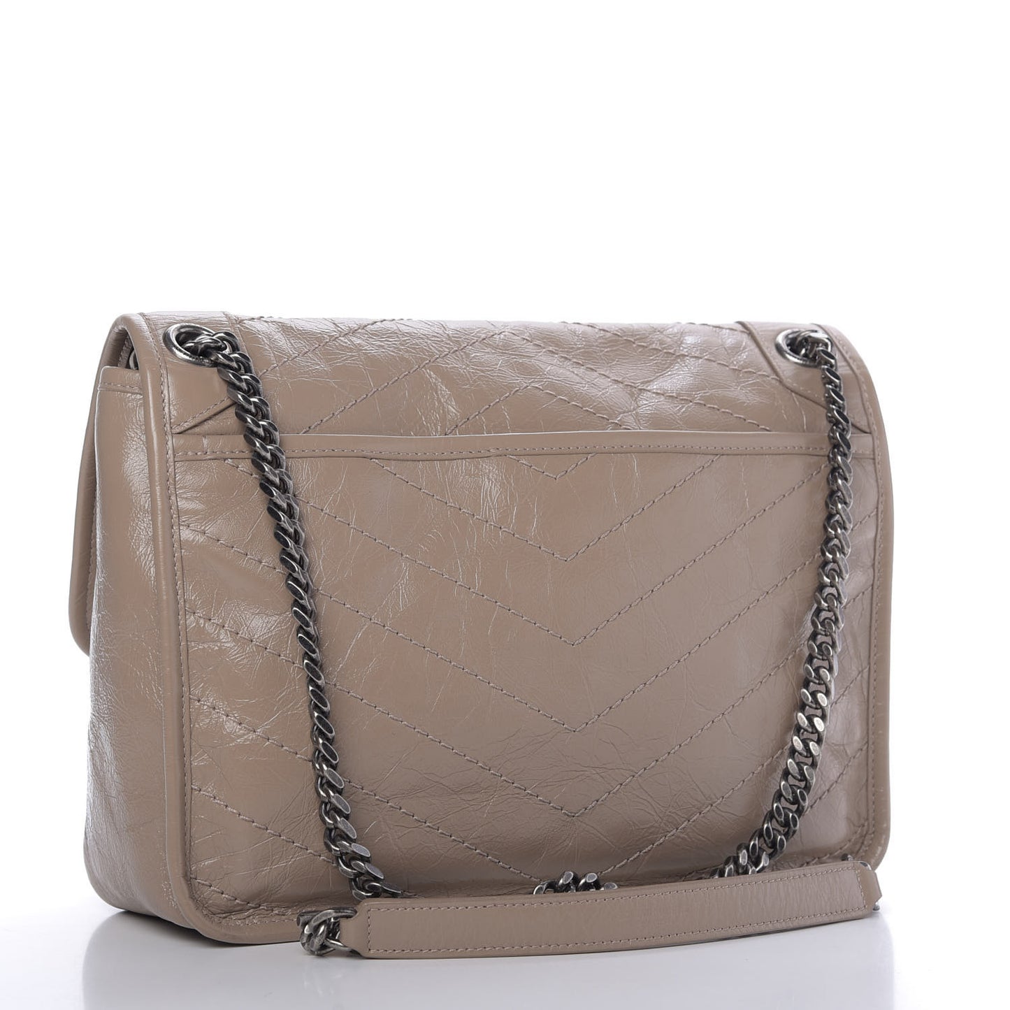 Crinkled Calfskin Matelasse Monogram Medium Niki Chain Satchel Light Taupe