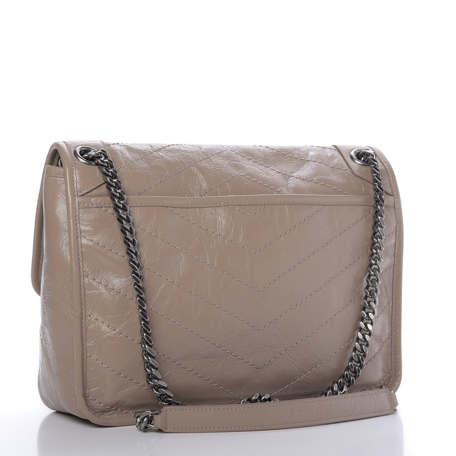 Saint Laurent Crinkled Calfskin Matelasse Monogram Medium Niki Chain Satchel Light Taupe 4 of 10