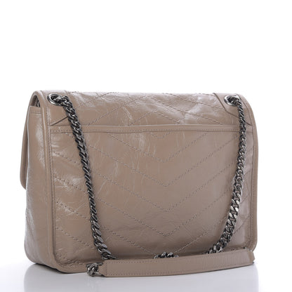 Saint Laurent Crinkled Calfskin Matelasse Monogram Medium Niki Chain Satchel Light Taupe 4 of 10