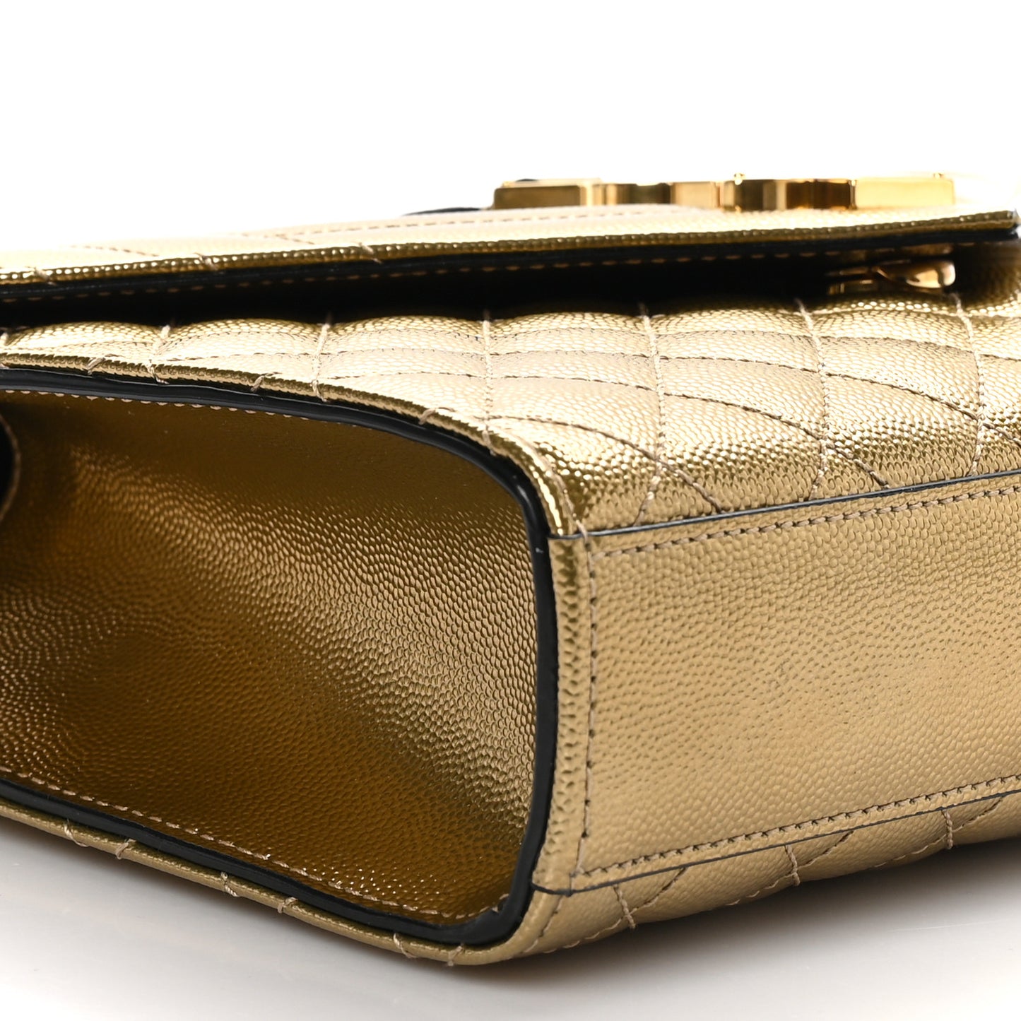 Metallic Grain De Poudre Textured Mixed Matelasse Triquilt Medium Monogram Satchel Gold