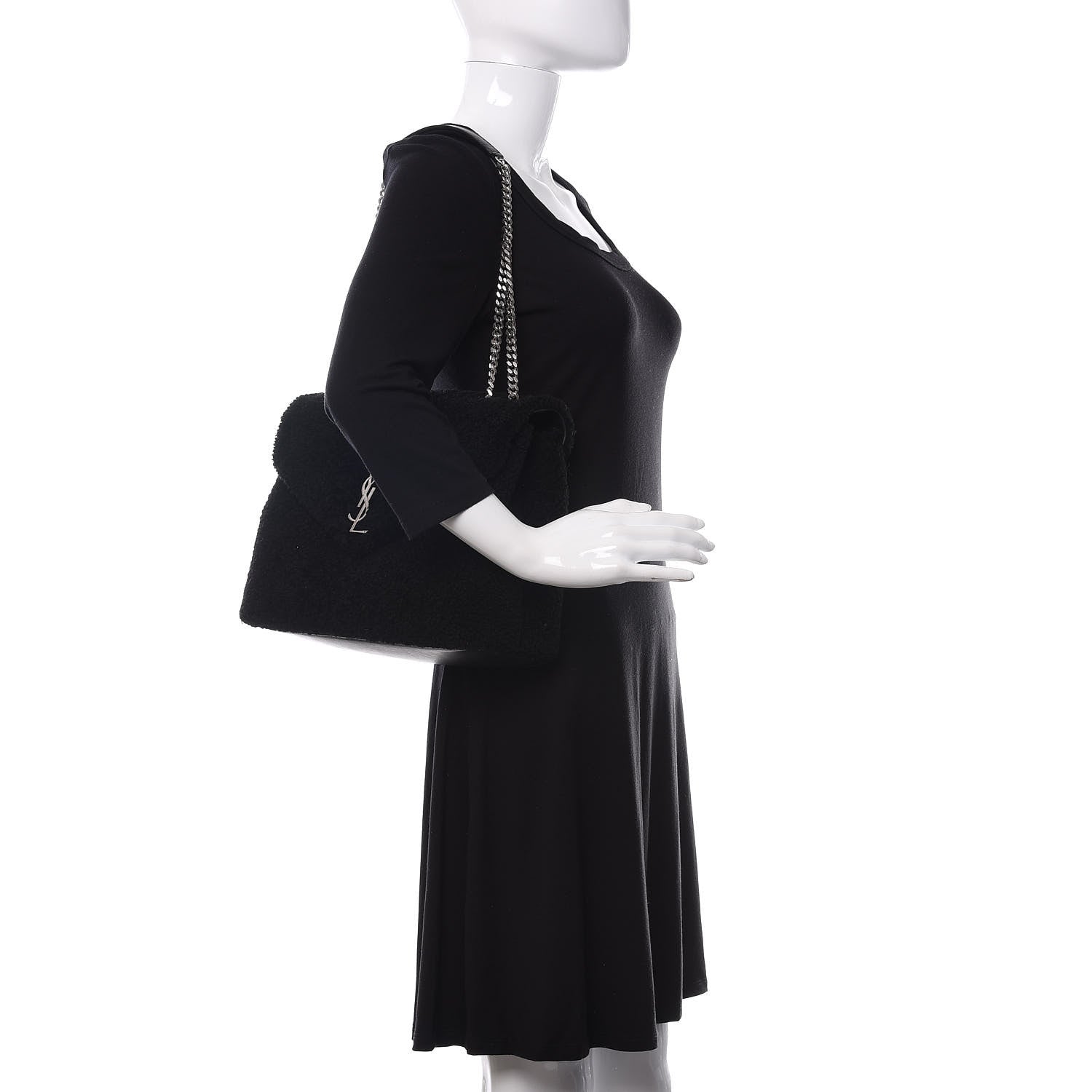 Saint Laurent Shearling Medium Loulou Shoulder Bag Black 2 of 13
