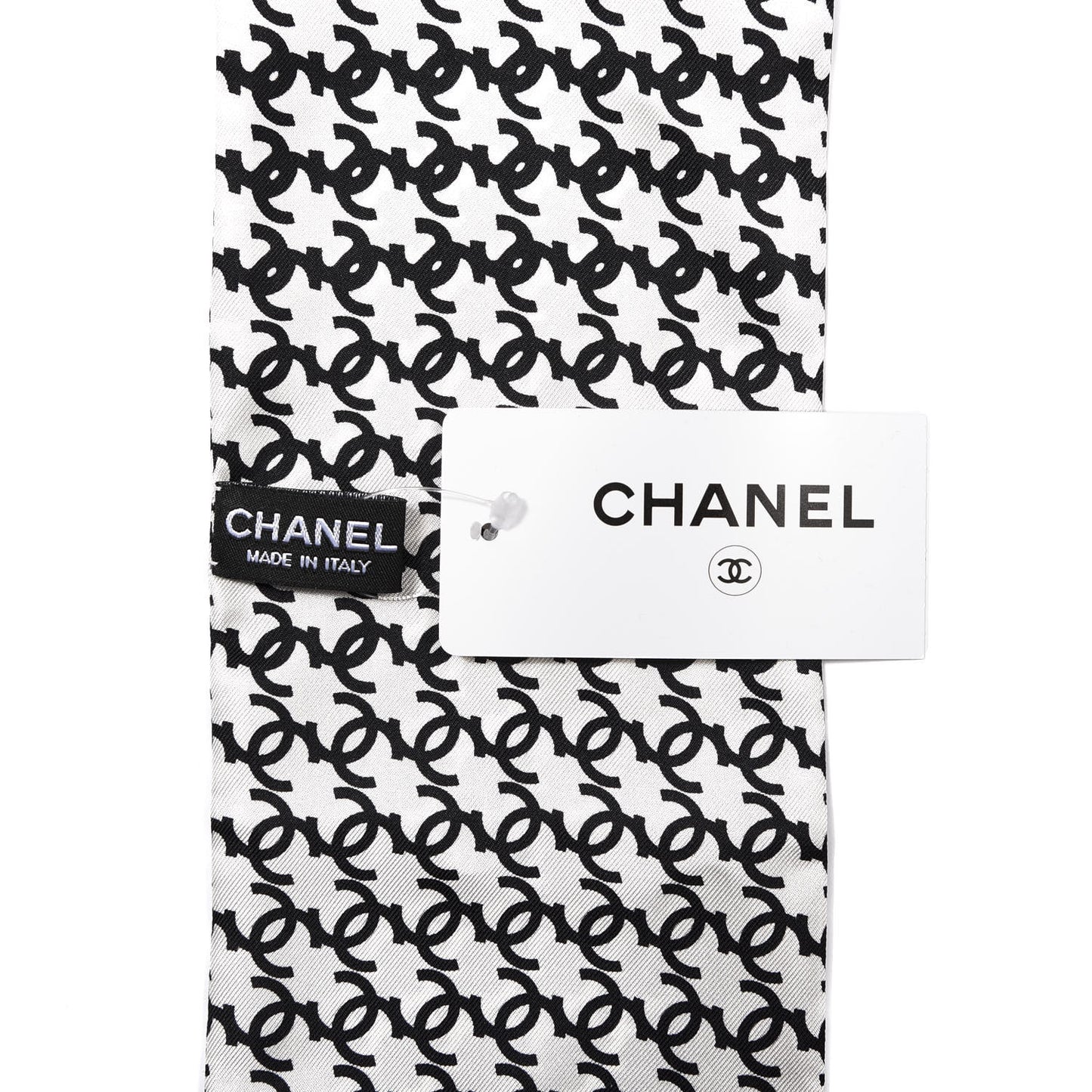 Silk Twill Houndstooth Slim Bandeau Scarf Black Ecru
