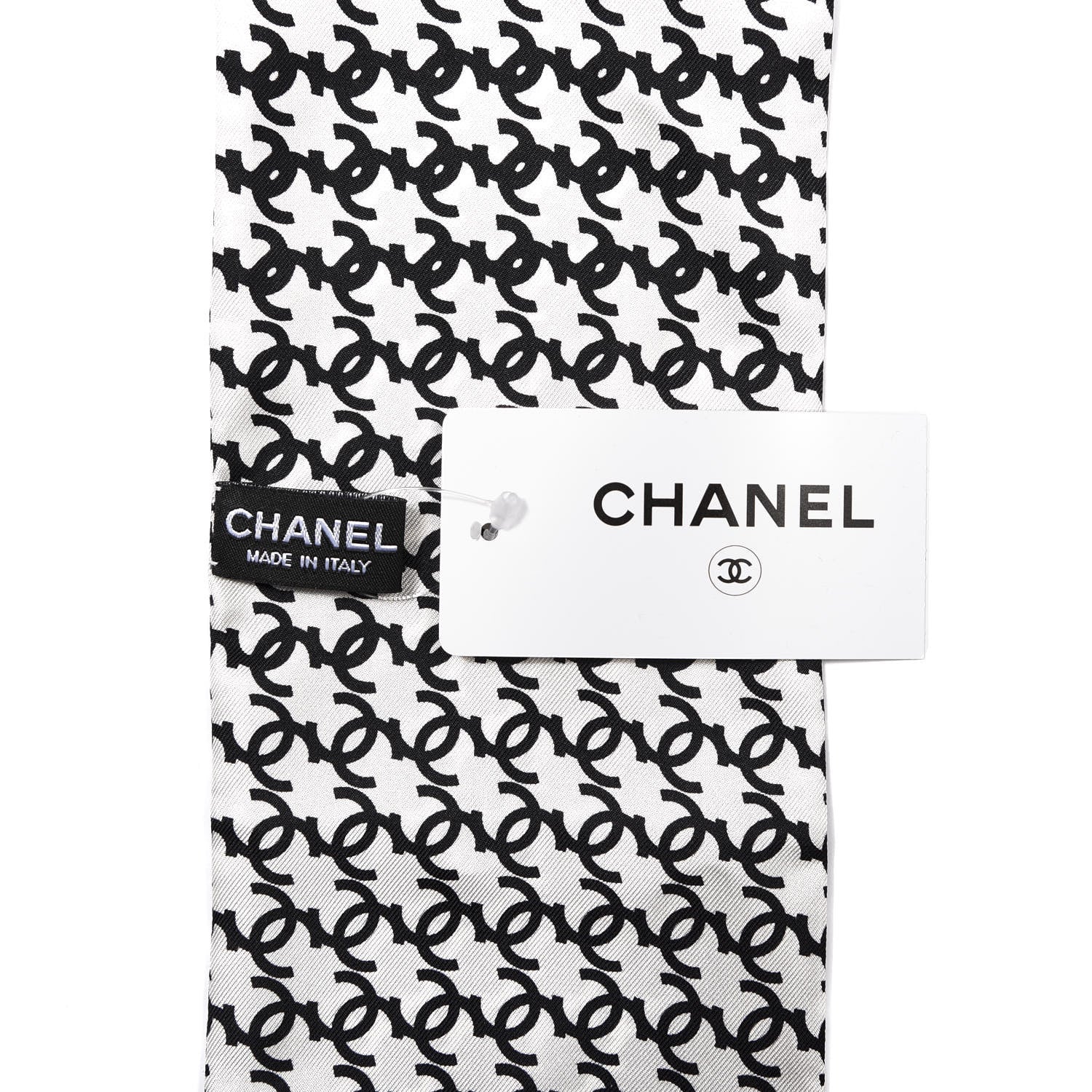 Chanel Silk Twill Houndstooth Slim Bandeau Scarf Black Ecru 2 of 3